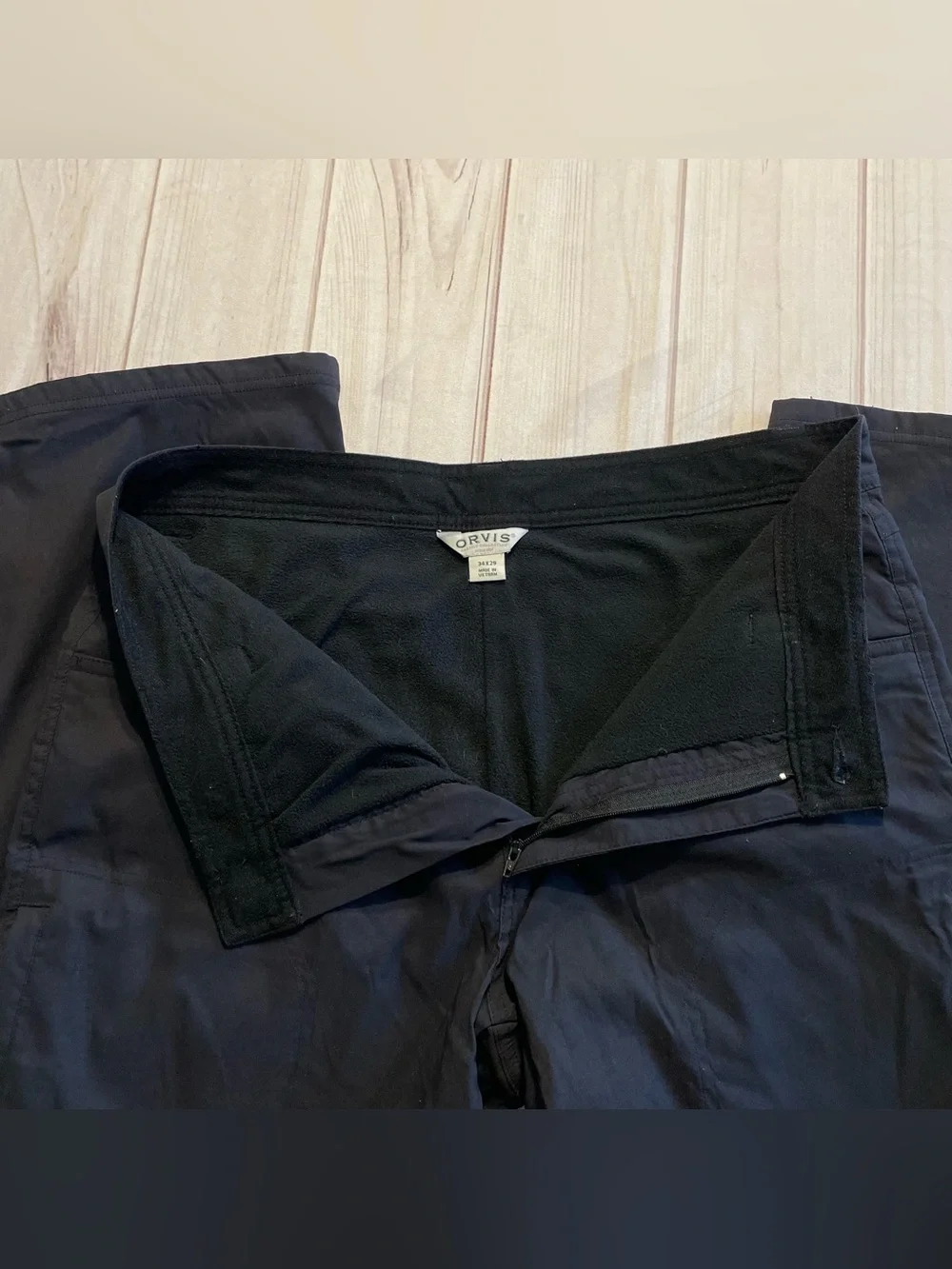 Orvis Fleece Lined Pants Mens 34x29 Black Outdoor Hike Nylon Stretch Cargo Warm